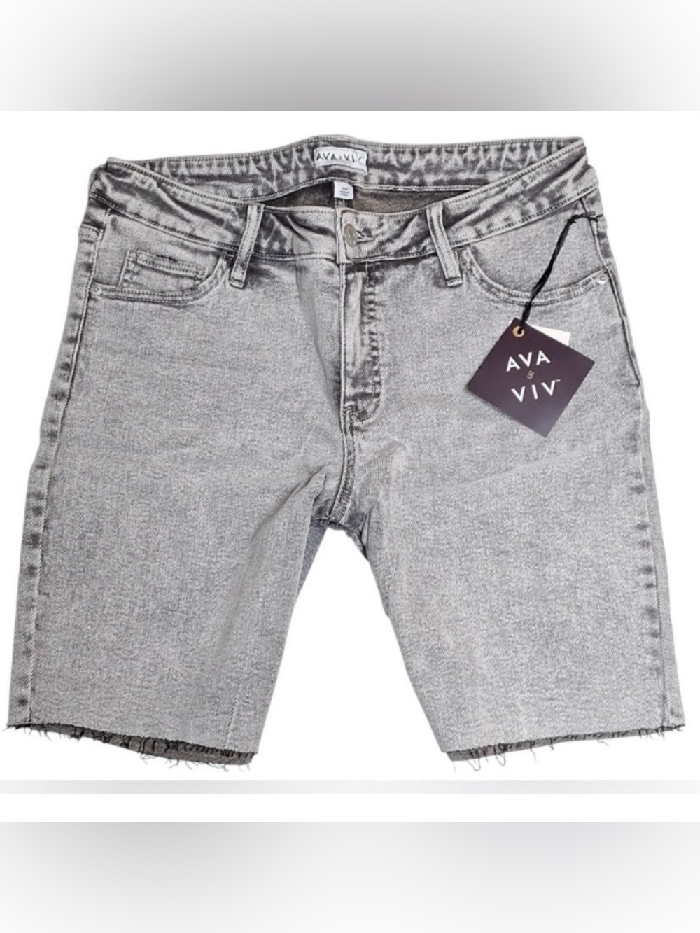 Ava & Viv Plus 18W Gray Acid Wash Bermuda Denim Shorts Raw Hem High Rise - Picture 2 of 7